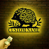 Personalized Hedgehog Monogram Metal Sign with LED Lights – Custom Hedgehog Name Sign – Hedgehog Lover Wall Art & Home