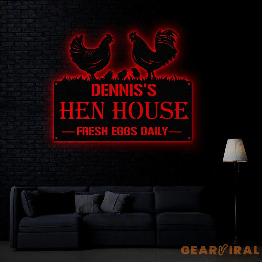 Personalized Hen House Sign with Led Light Chicken Coop Sign Farm Metal Sign Metal Farm Coop Sign Custom Chicken Coop