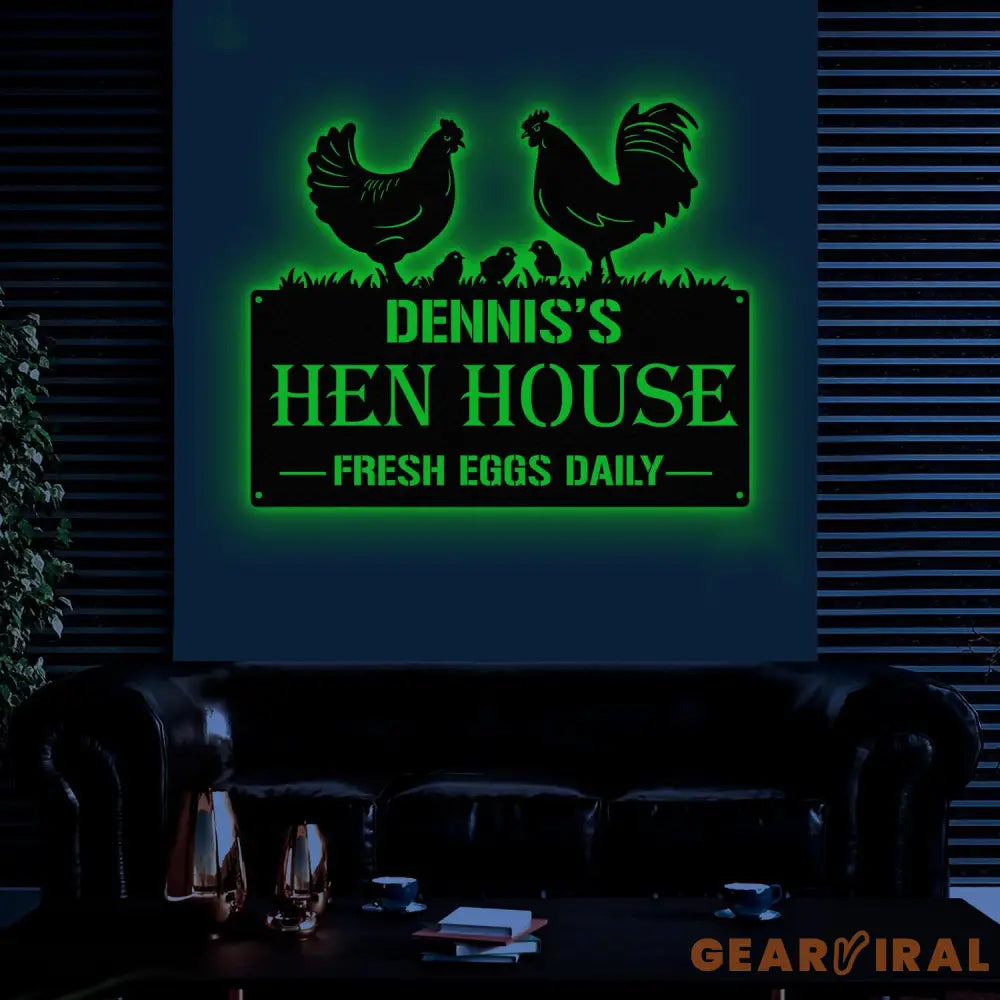 Personalized Hen House Sign with Led Light Chicken Coop Sign Farm Metal Sign Metal Farm Coop Sign Custom Chicken Coop