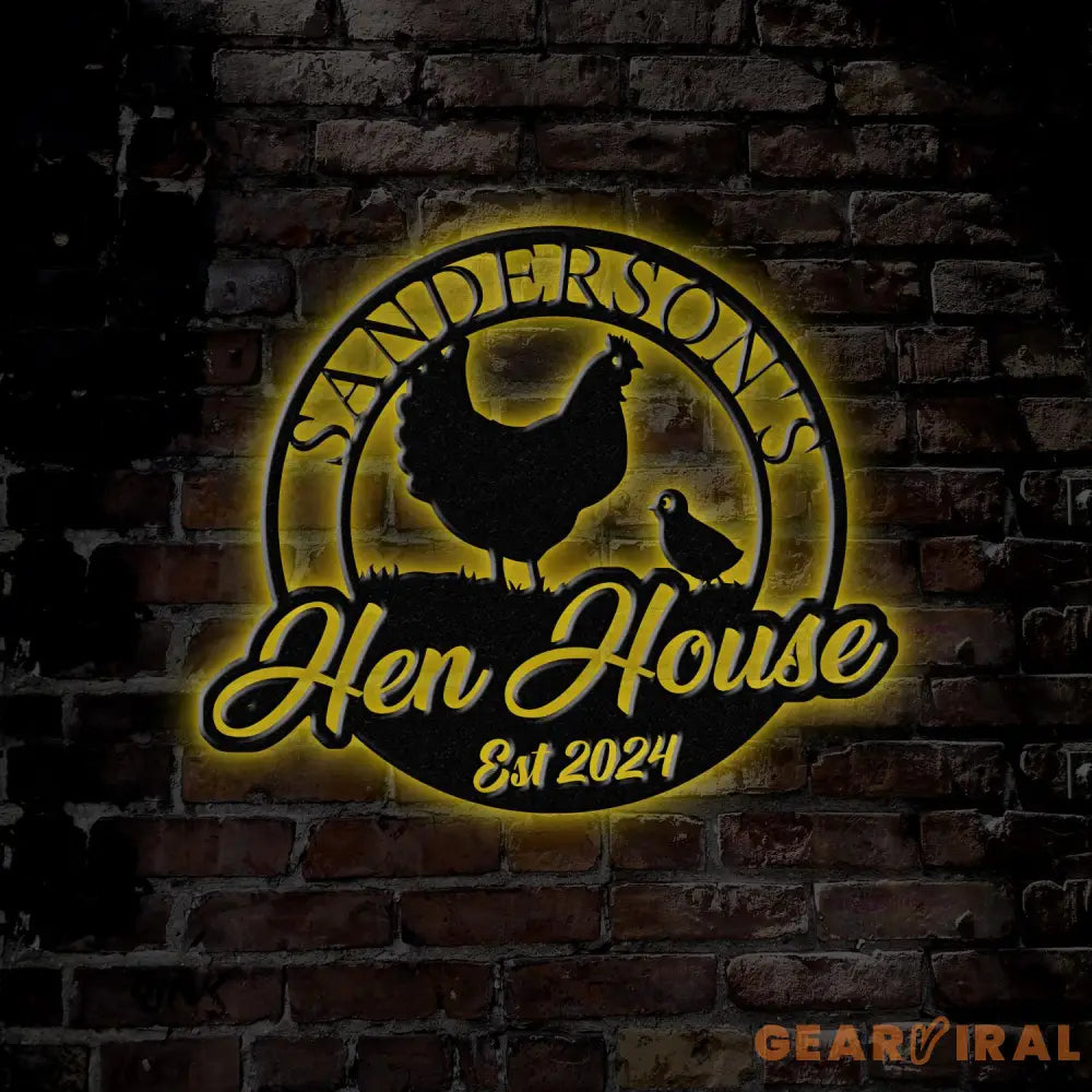 Personalized Hen House Sign with Led Light Chicken Coop Sign Farm Metal Sign Metal Farm Coop Sign Custom Chicken Coop