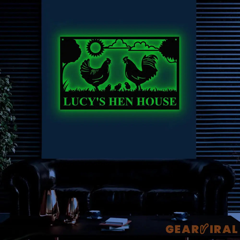 Personalized Hen House Sign with Led Light Chicken Coop Sign Farm Metal Sign Metal Farm Coop Sign Custom Chicken Coop