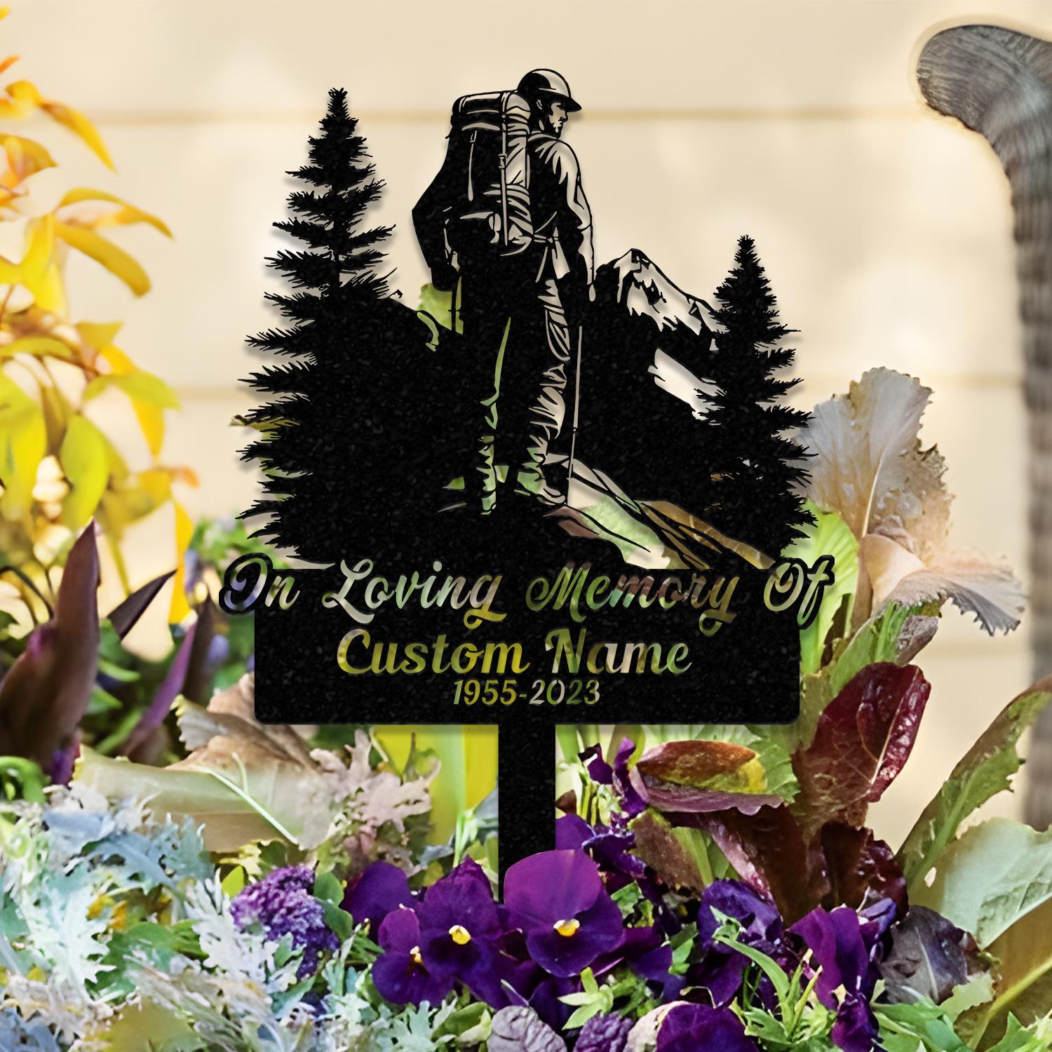 Personalized Hiker Mount Climbing Memorial Stake, Metal Stake, Sympathy Sign, Grave Marker, Remembrance Stake
