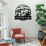 Personalized Hill Family Name Metal LED Sign House - Last Name Initial Hanging - Personalize Mountain Metal Sign