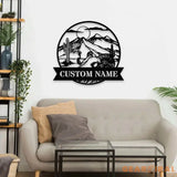 Personalized Hill Family Name Metal LED Sign House - Last Name Initial Hanging - Personalize Mountain Metal Sign