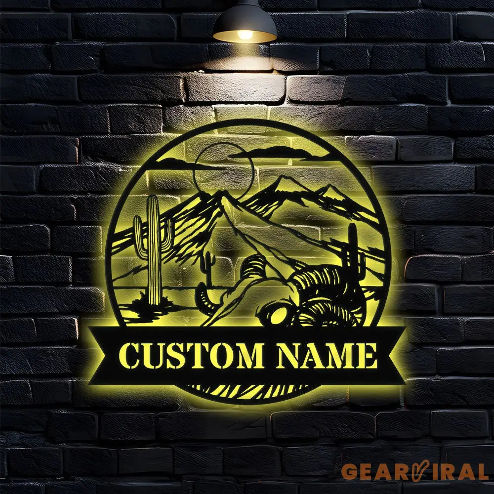 Personalized Hill Family Name Metal LED Sign House - Last Name Initial Hanging - Personalize Mountain Metal Sign