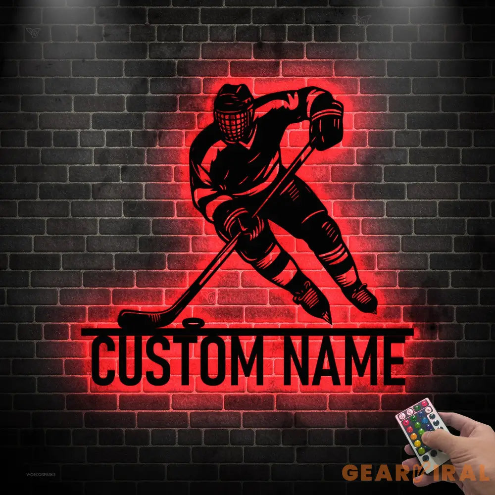 Personalized Hockey Metal Wall Art LED Light - Hockey Player Name Sign - Hockey Wall Decor - Hockey Metal Sign