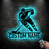 Personalized Hockey Metal Wall Art LED Light - Hockey Player Name Sign - Hockey Wall Decor - Hockey Metal Sign