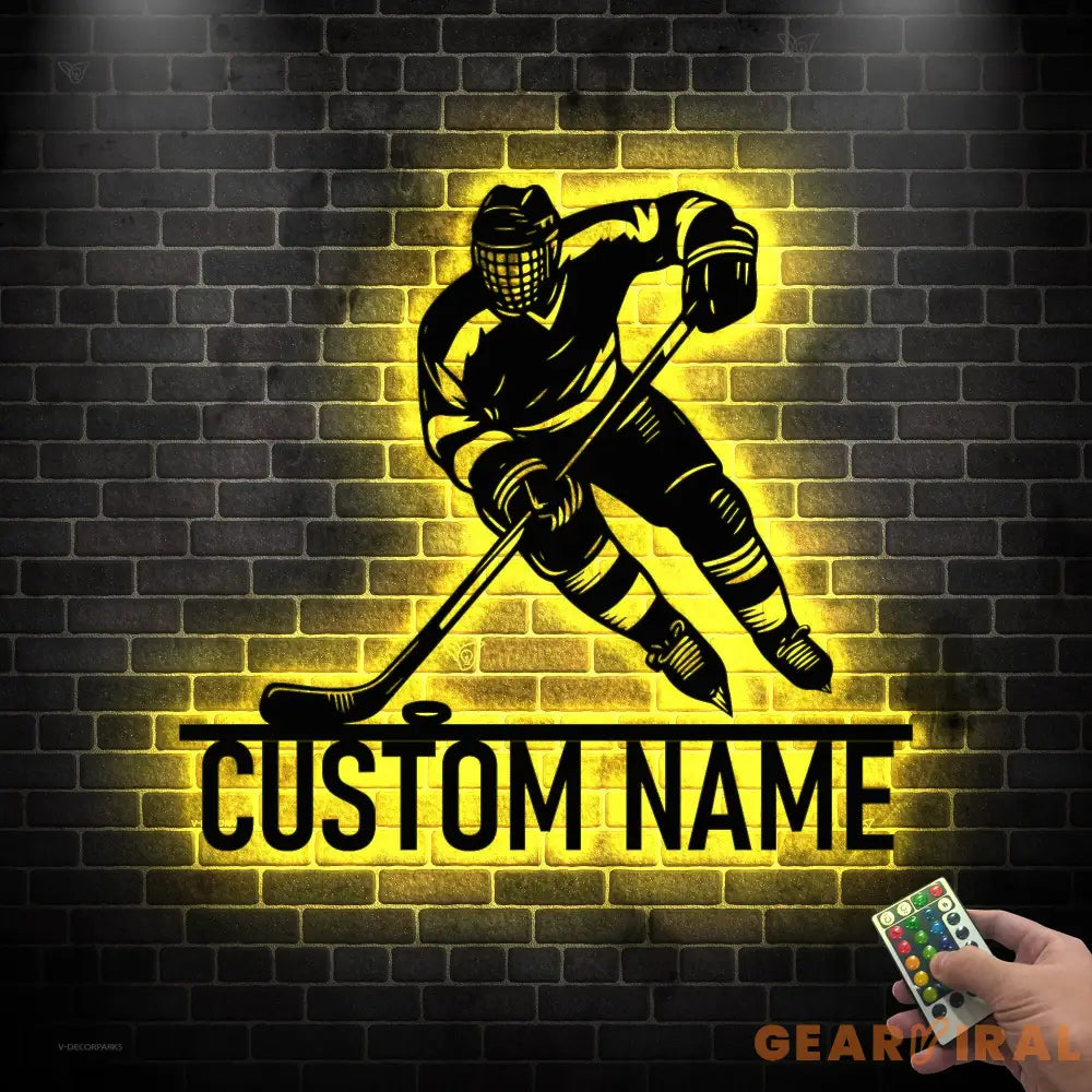 Personalized Hockey Metal Wall Art LED Light - Hockey Player Name Sign - Hockey Wall Decor - Hockey Metal Sign