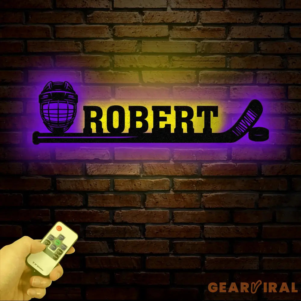 Personalized Hockey Stick Name Sign Custom Hockey Player Metal Wall Art with LED Ice Hockey Lover Gift Birthday Home