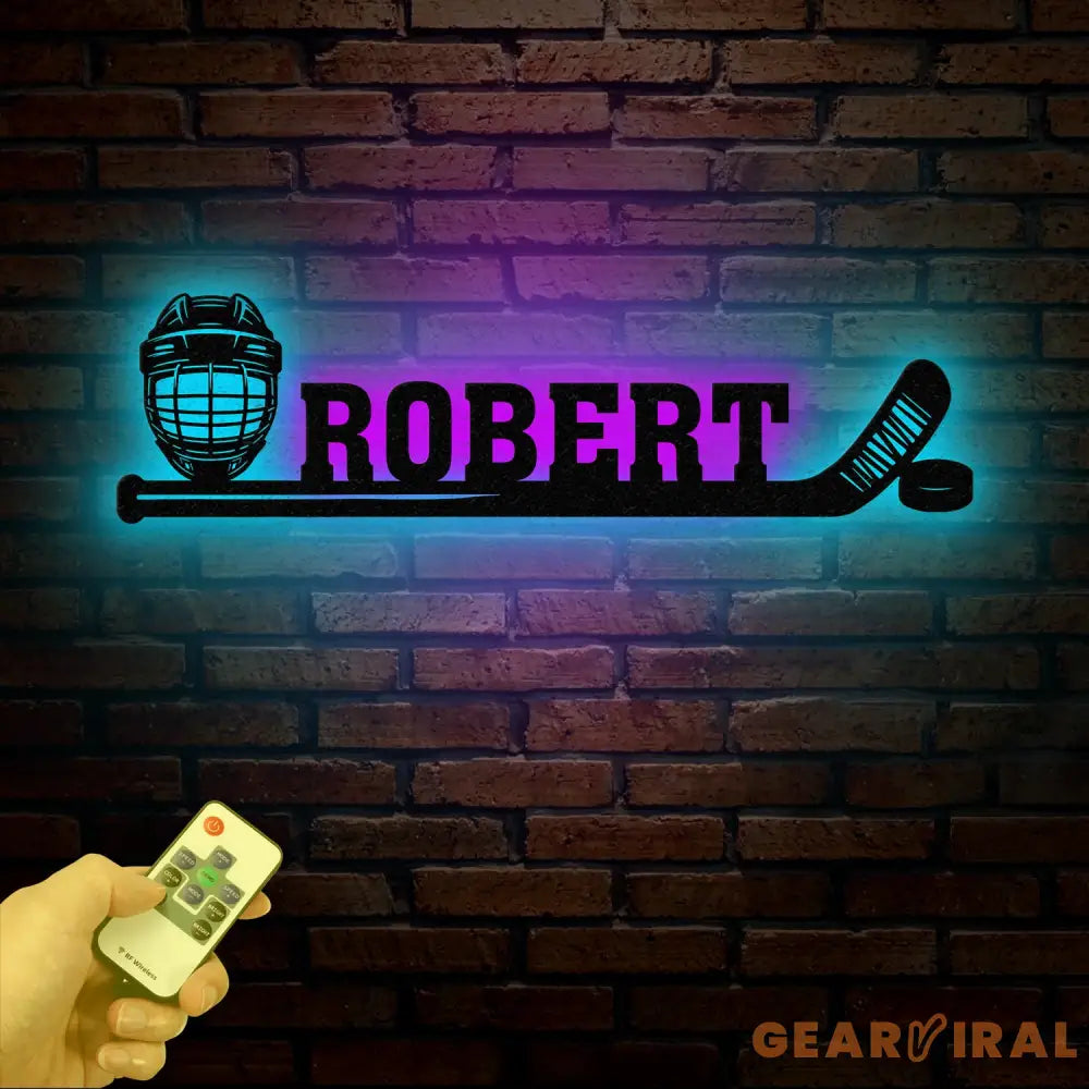 Personalized Hockey Stick Name Sign Custom Hockey Player Metal Wall Art with LED Ice Hockey Lover Gift Birthday Home