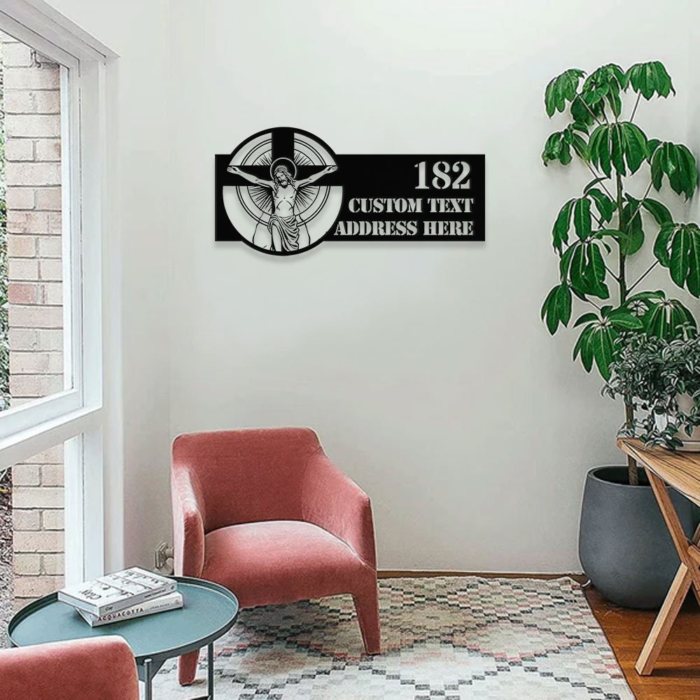 Personalized Holy Family Christian LED Sign - Jesus Christ Metal Address Sign - House Number Hanging Address - Housewarming - Wall Art
