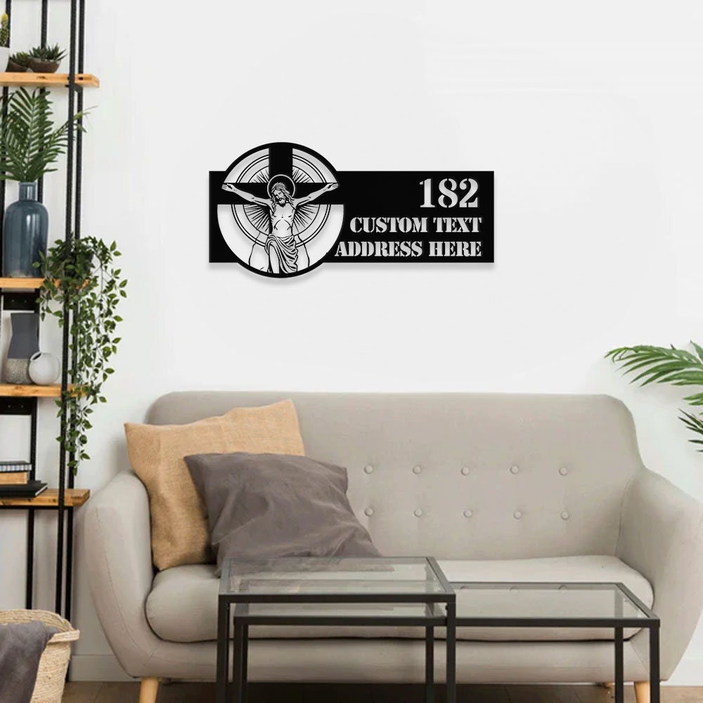 Personalized Holy Family Christian LED Sign - Jesus Christ Metal Address Sign - House Number Hanging Address - Housewarming - Wall Art