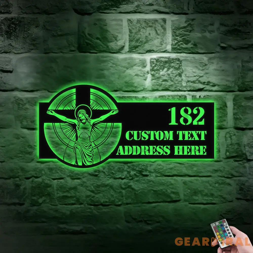Personalized Holy Family Christian LED Sign - Jesus Christ Metal Address Sign - House Number Hanging Address