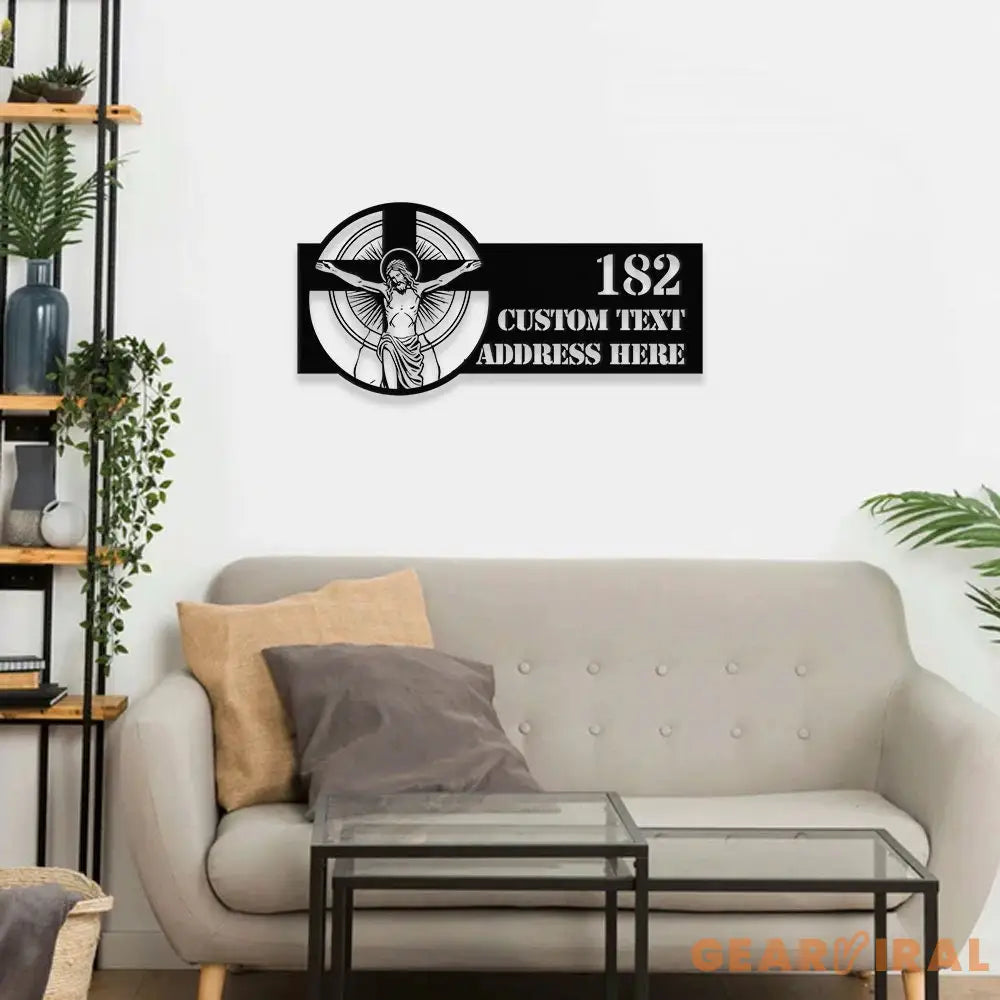 Personalized Holy Family Christian LED Sign - Jesus Christ Metal Address Sign - House Number Hanging Address