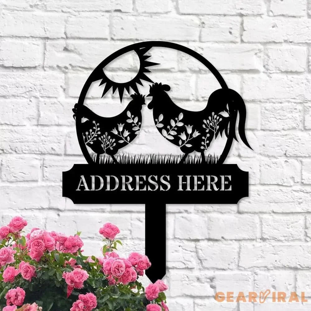 Personalized Home Farm Address Metal Stake - Family Name Initial Hanging - Personalize Chicken Metal Sign - Metal Decor