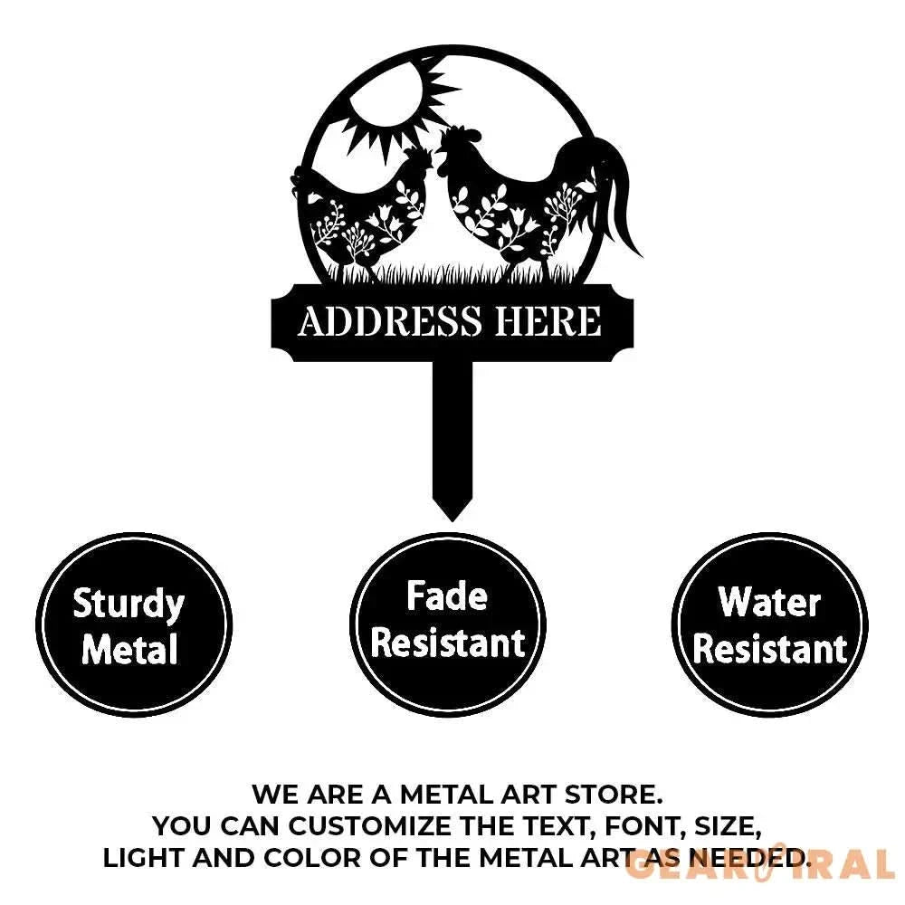 Personalized Home Farm Address Metal Stake - Family Name Initial Hanging - Personalize Chicken Metal Sign - Metal Decor