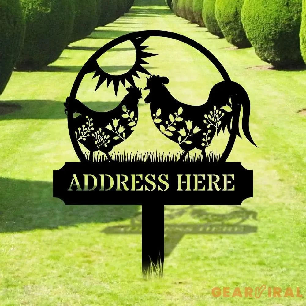 Personalized Home Farm Address Metal Stake - Family Name Initial Hanging - Personalize Chicken Metal Sign - Metal Decor
