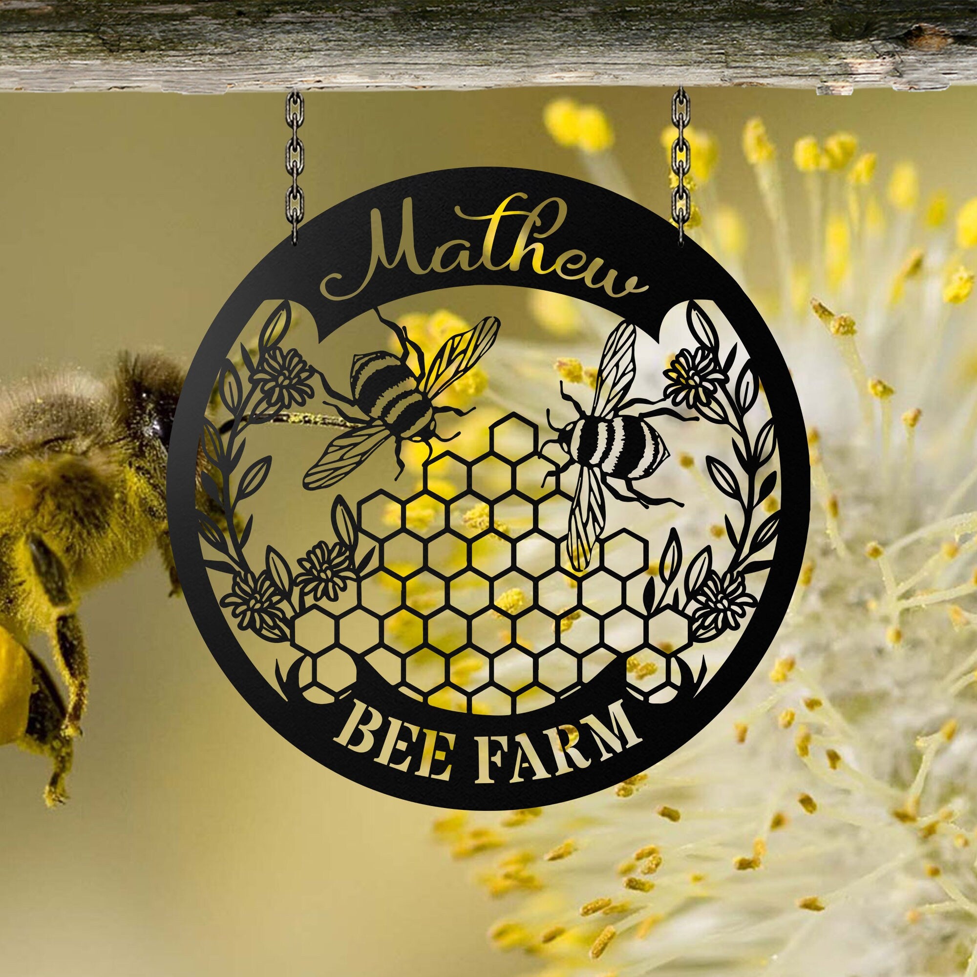 Personalized Honey Bee Metal Sign - Bee Fam - Bee lover - Bee Metal Wall Art | GearViral