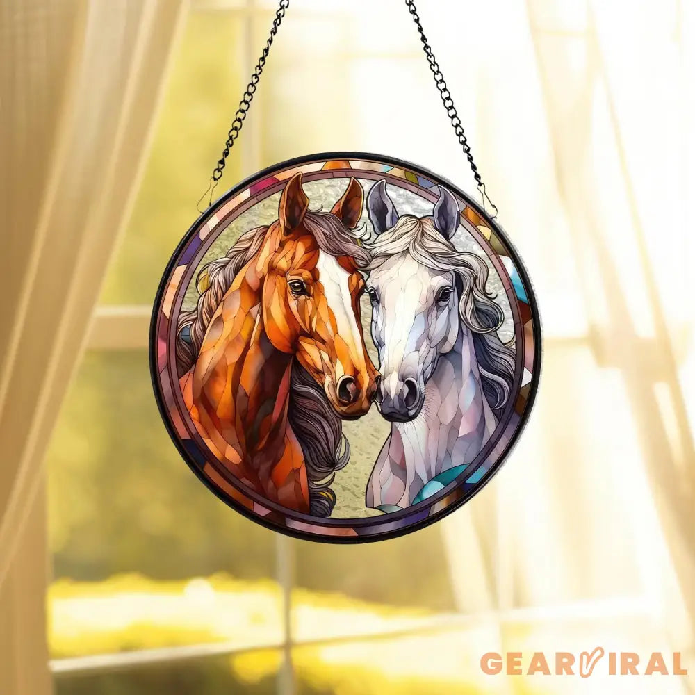 Personalized Horse Portrait Stained Glass Suncatcher Custom Horse Portrait from Photo Pet Memorial Gift Pet Lover Gift