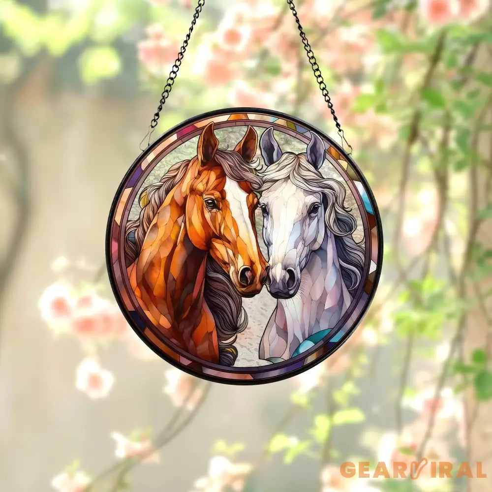Personalized Horse Portrait Stained Glass Suncatcher Custom Horse Portrait from Photo Pet Memorial Gift Pet Lover Gift