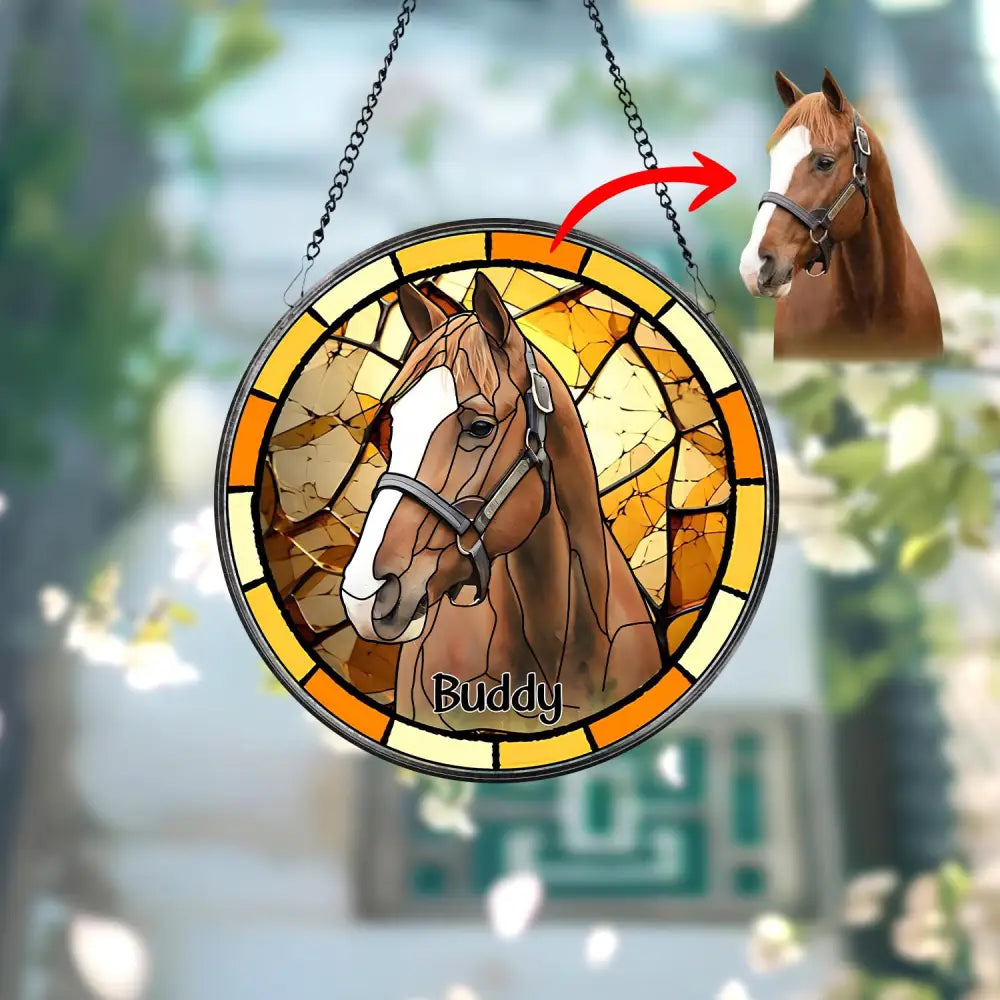Personalized Horse Portrait Stained Glass Suncatcher Custom Horse Portrait from Photo Pet Memorial Gift Pet Lover Gift