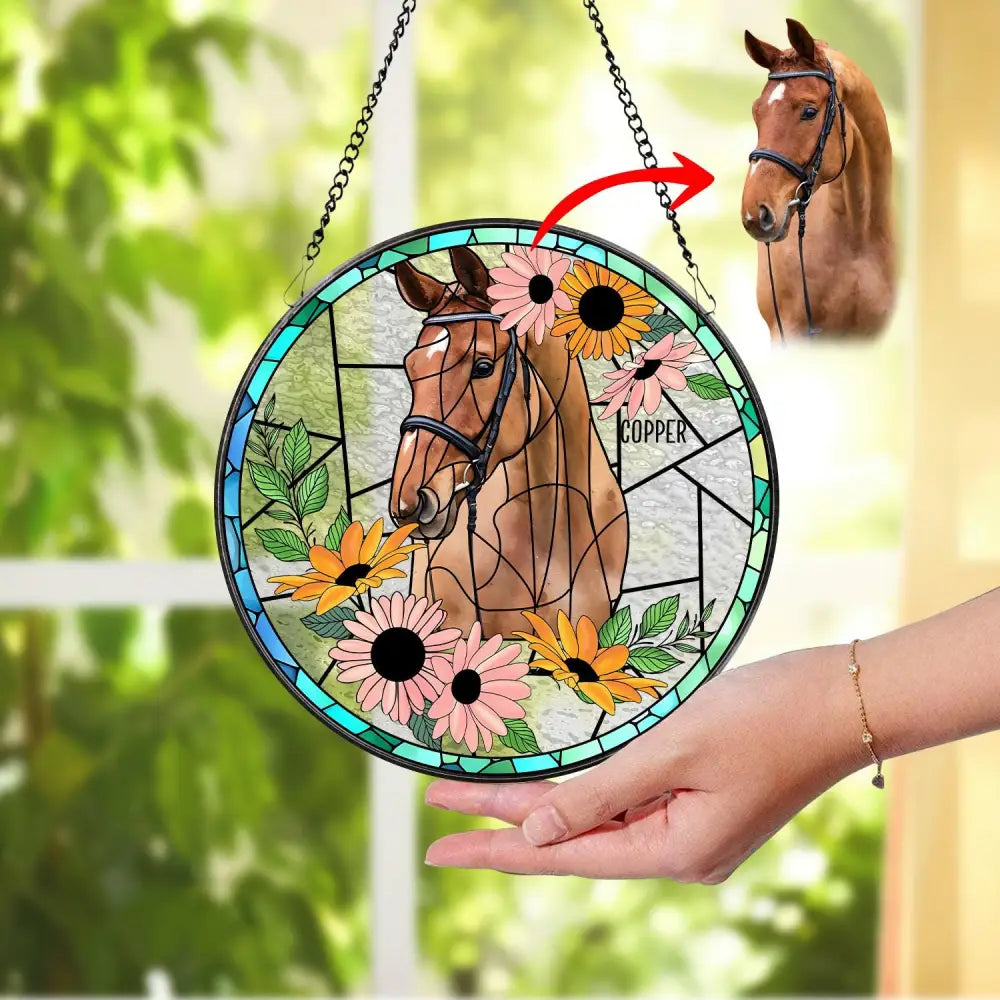 Personalized Horse Portrait Stained Glass Suncatcher Custom Horse Portrait from Photo Pet Memorial Gift Pet Lover Gift