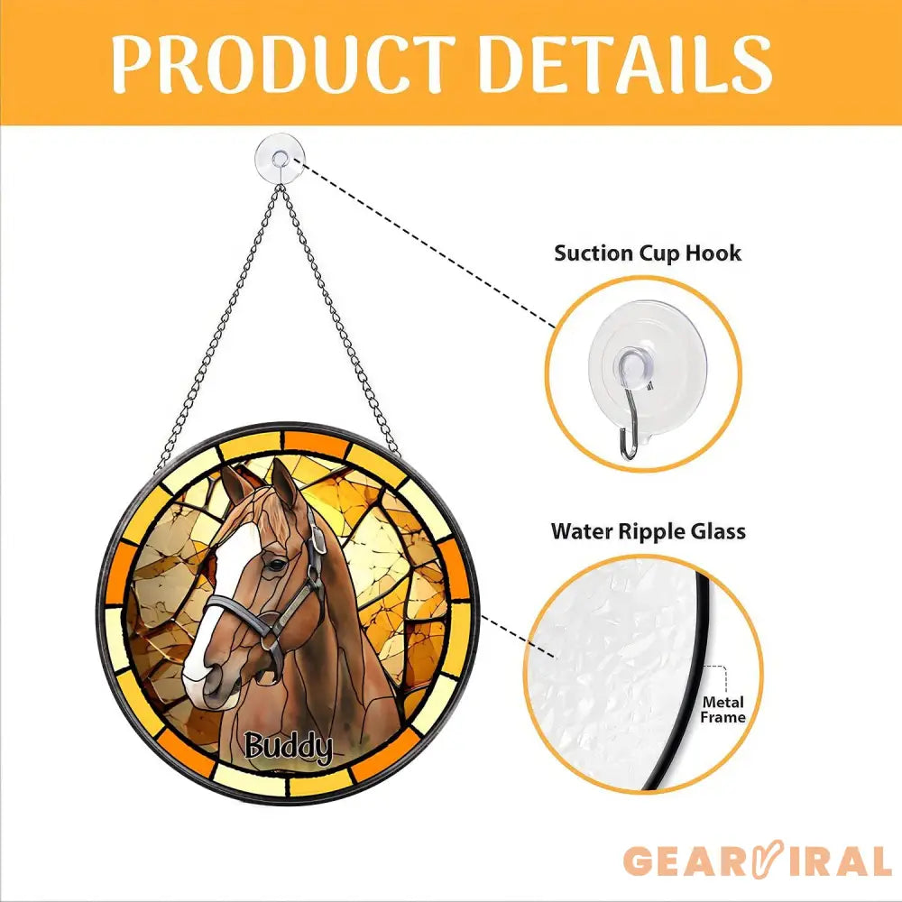 Personalized Horse Portrait Stained Glass Suncatcher Custom Horse Portrait from Photo Pet Memorial Gift Pet Lover Gift