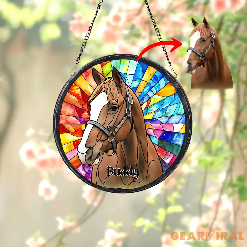 Personalized Horse Portrait Stained Glass Suncatcher Custom Horse Portrait from Photo Pet Memorial Gift Pet Lover Gift