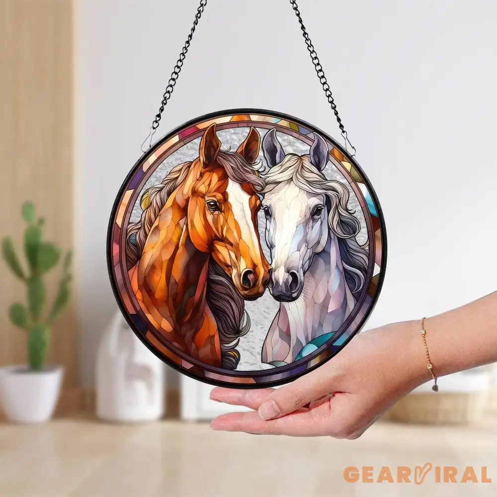 Personalized Horse Portrait Stained Glass Suncatcher Custom Horse Portrait from Photo Pet Memorial Gift Pet Lover Gift