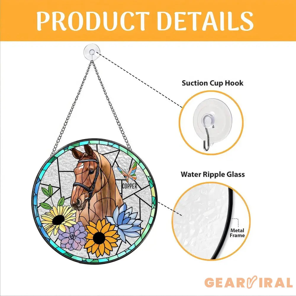 Personalized Horse Portrait Stained Glass Suncatcher Custom Horse Portrait from Photo Pet Memorial Gift Pet Lover Gift
