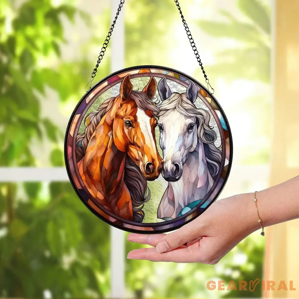 Personalized Horse Portrait Stained Glass Suncatcher Custom Horse Portrait from Photo Pet Memorial Gift Pet Lover Gift
