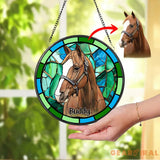 Personalized Horse Portrait Stained Glass Suncatcher Custom Horse Portrait from Photo Pet Memorial Gift Pet Lover Gift