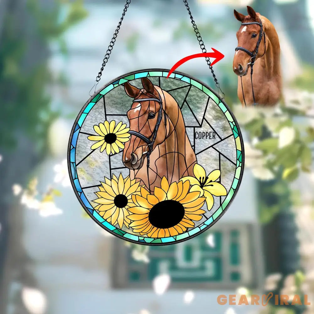 Personalized Horse Portrait Stained Glass Suncatcher Custom Horse Portrait from Photo Pet Memorial Gift Pet Lover Gift