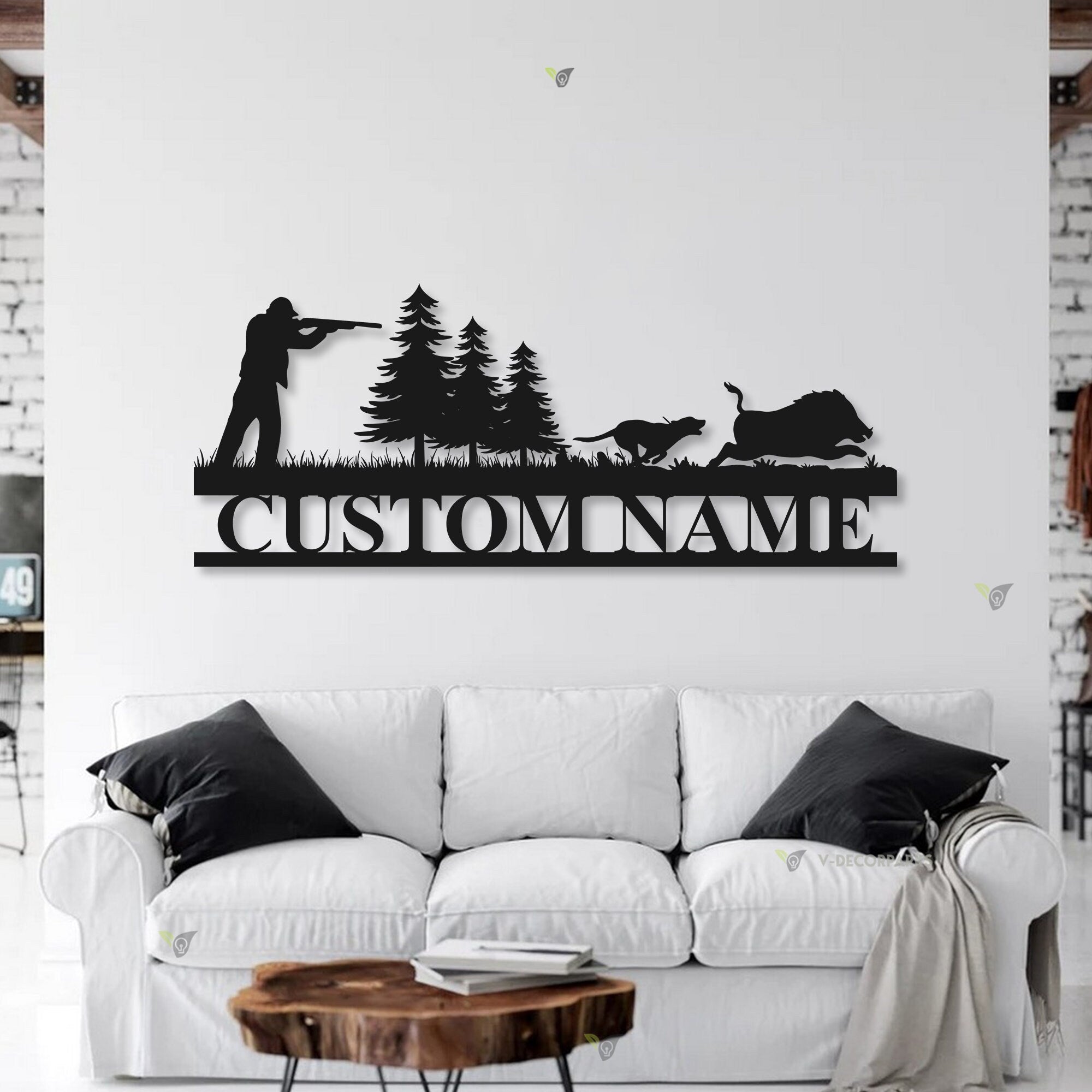 Personalized Hound Wild Boar Hunting Metal Wall Art Led Light - Custom Hunter Name Sign Decoration For Living Room - Dog Hunting Home Decor | GearViral