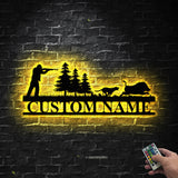 Personalized Hound Wild Boar Hunting Metal Wall Art Led Light - Custom Hunter Name Sign Decoration For Living Room - Dog Hunting Home Decor | GearViral