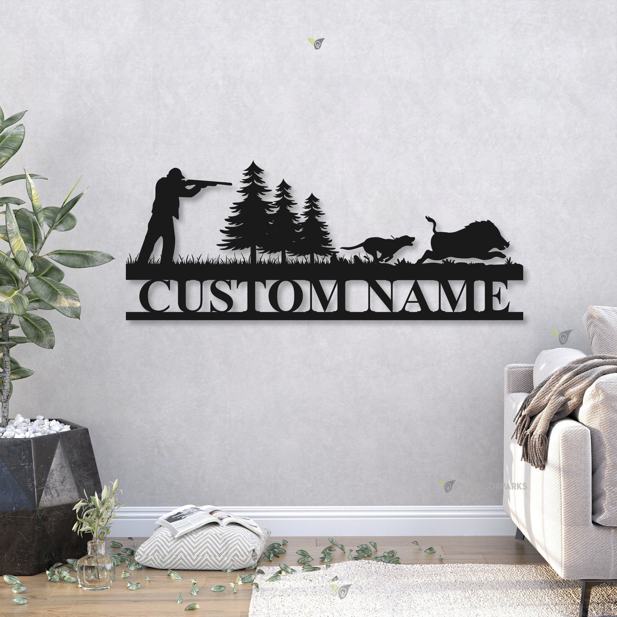 Personalized Hound Wild Boar Hunting Metal Wall Art Led Light - Custom Hunter Name Sign Decoration For Living Room - Dog Hunting Home Decor | GearViral