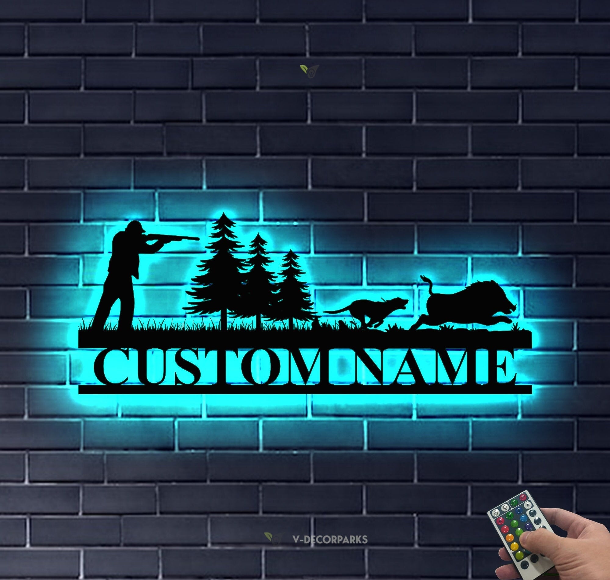 Personalized Hound Wild Boar Hunting Metal Wall Art Led Light - Custom Hunter Name Sign Decoration For Living Room - Dog Hunting Home Decor | GearViral