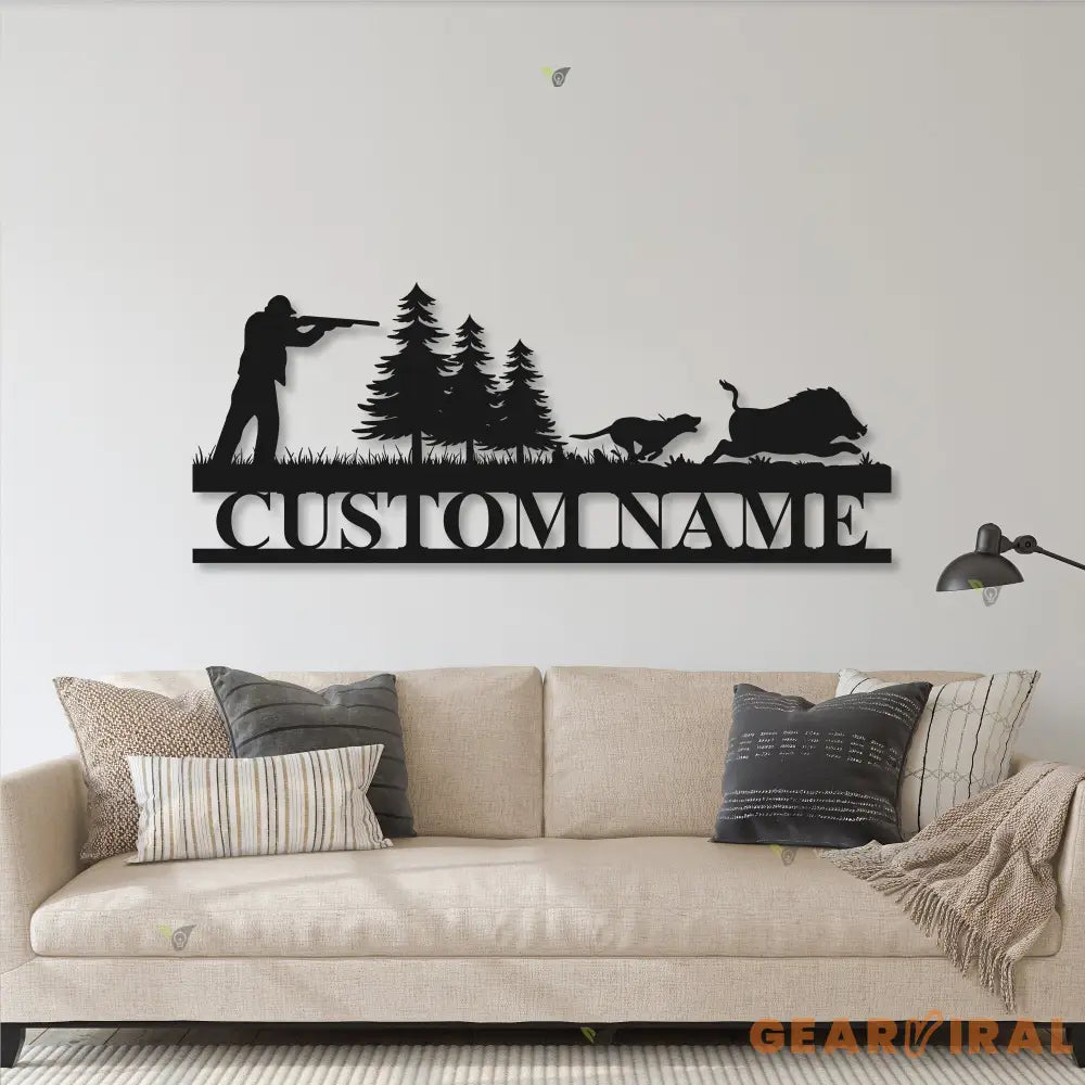 Personalized Hound Wild Boar Hunting Metal Wall Art Led Light - Custom Hunter Name Sign Decoration For Living Room