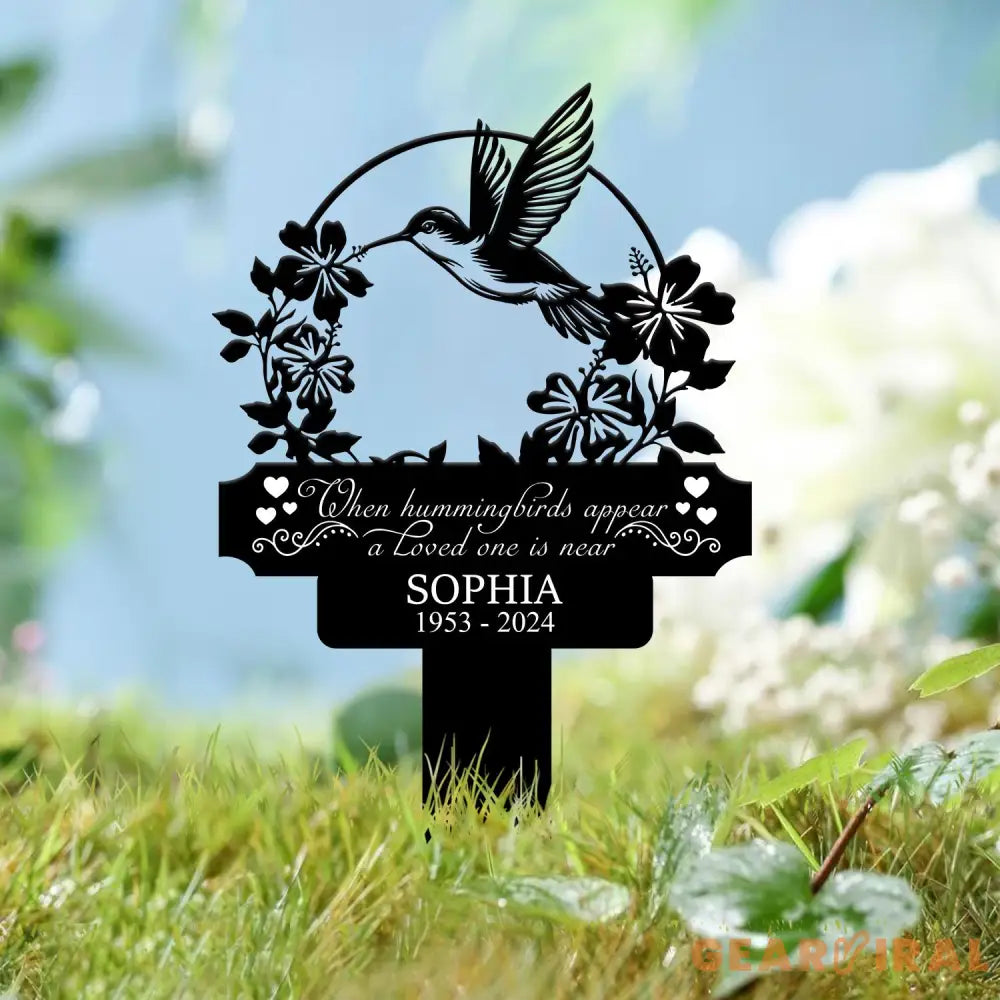 Personalized Hummingbird Memorial Plaque Stake Hummingbird Name Metal Sign Garden Stake Sympathy Gift Outdoor Grave