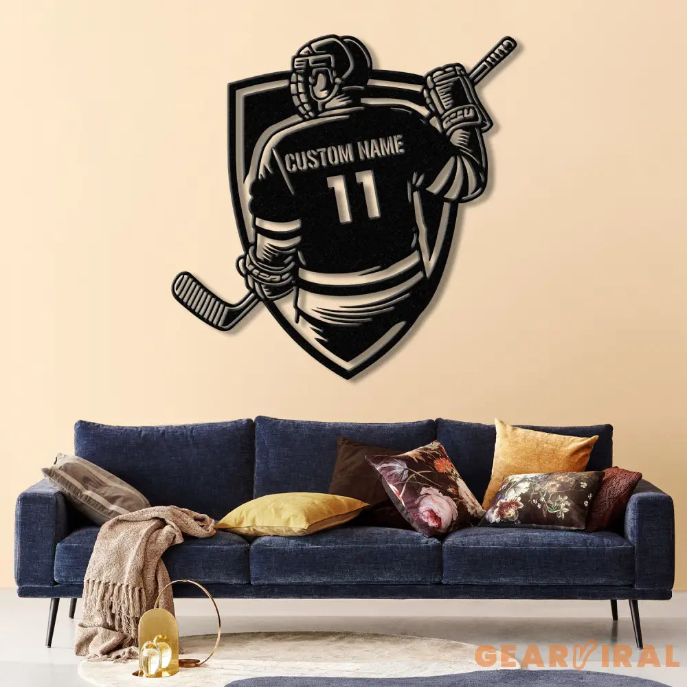 Personalized Ice Hockey Metal Wall Art LED Light Custom Hockey Player Stick Sign Home Decor Sports Wall Art Gift for