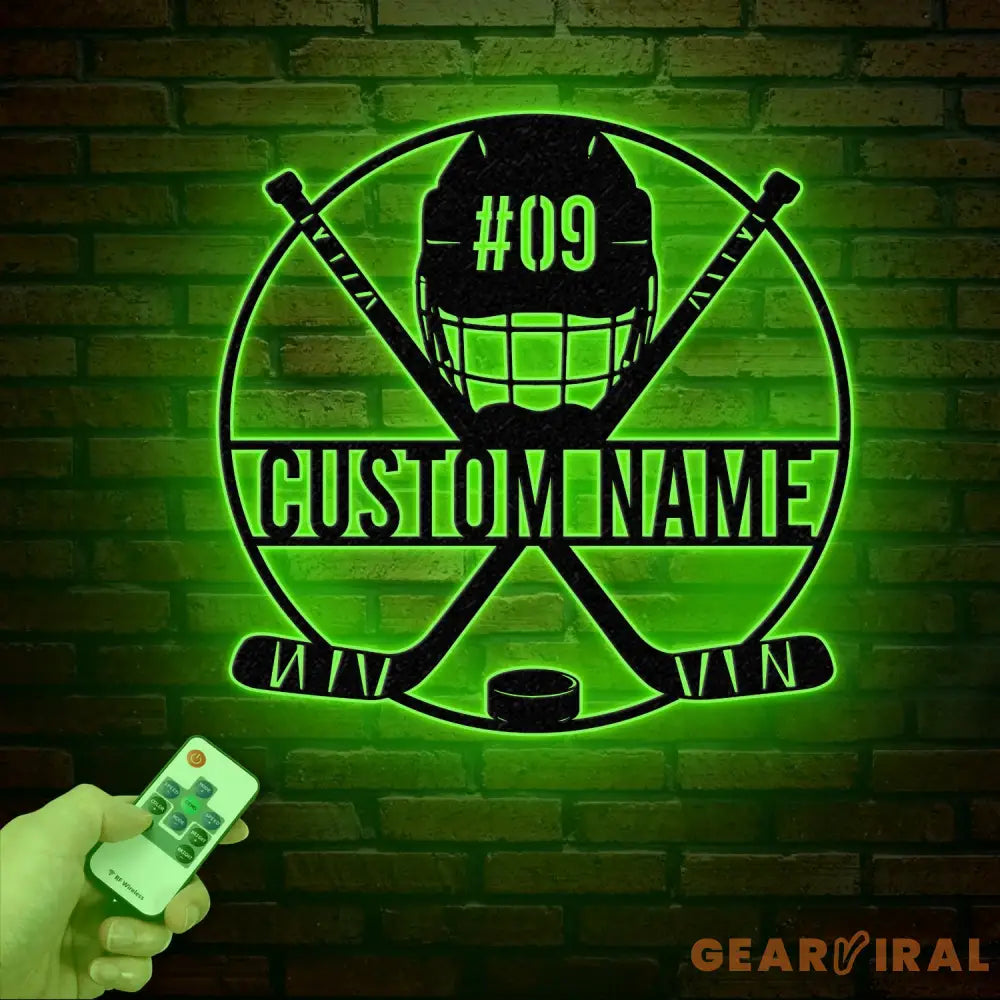 Personalized Ice Hockey Metal Wall Art LED Light Custom Hockey Player Stick Sign Home Decor Sports Wall Art Gift for