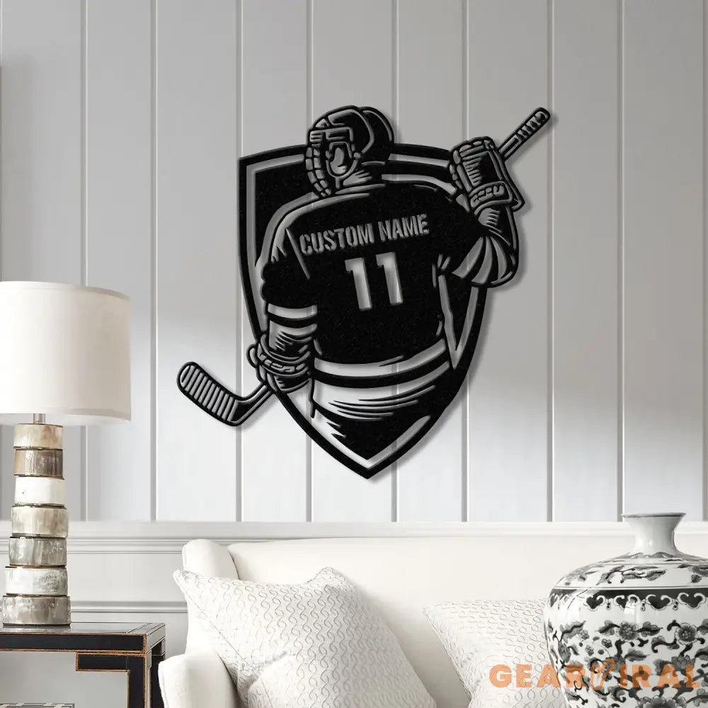 Personalized Ice Hockey Metal Wall Art LED Light Custom Hockey Player Stick Sign Home Decor Sports Wall Art Gift for