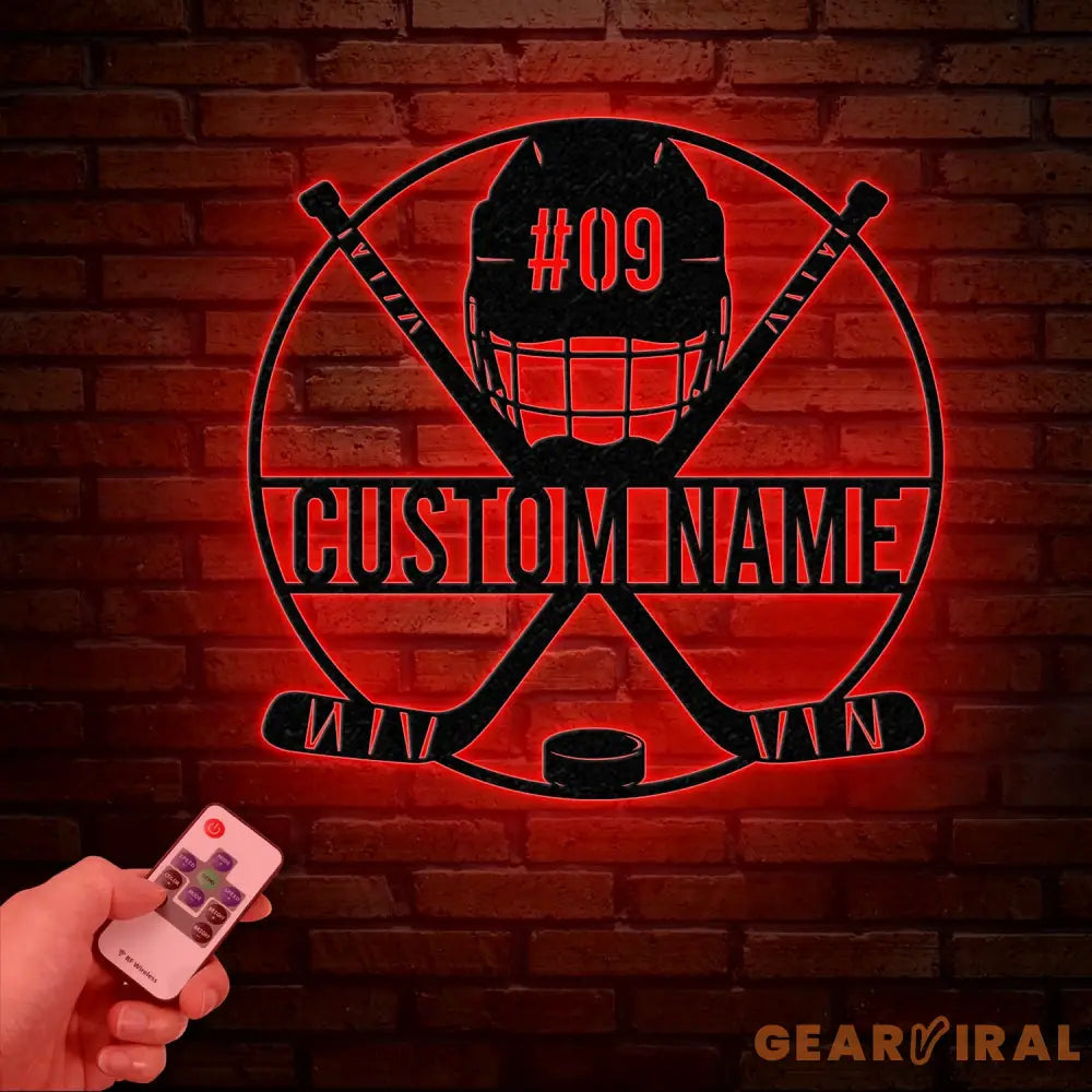 Personalized Ice Hockey Metal Wall Art LED Light Custom Hockey Player Stick Sign Home Decor Sports Wall Art Gift for