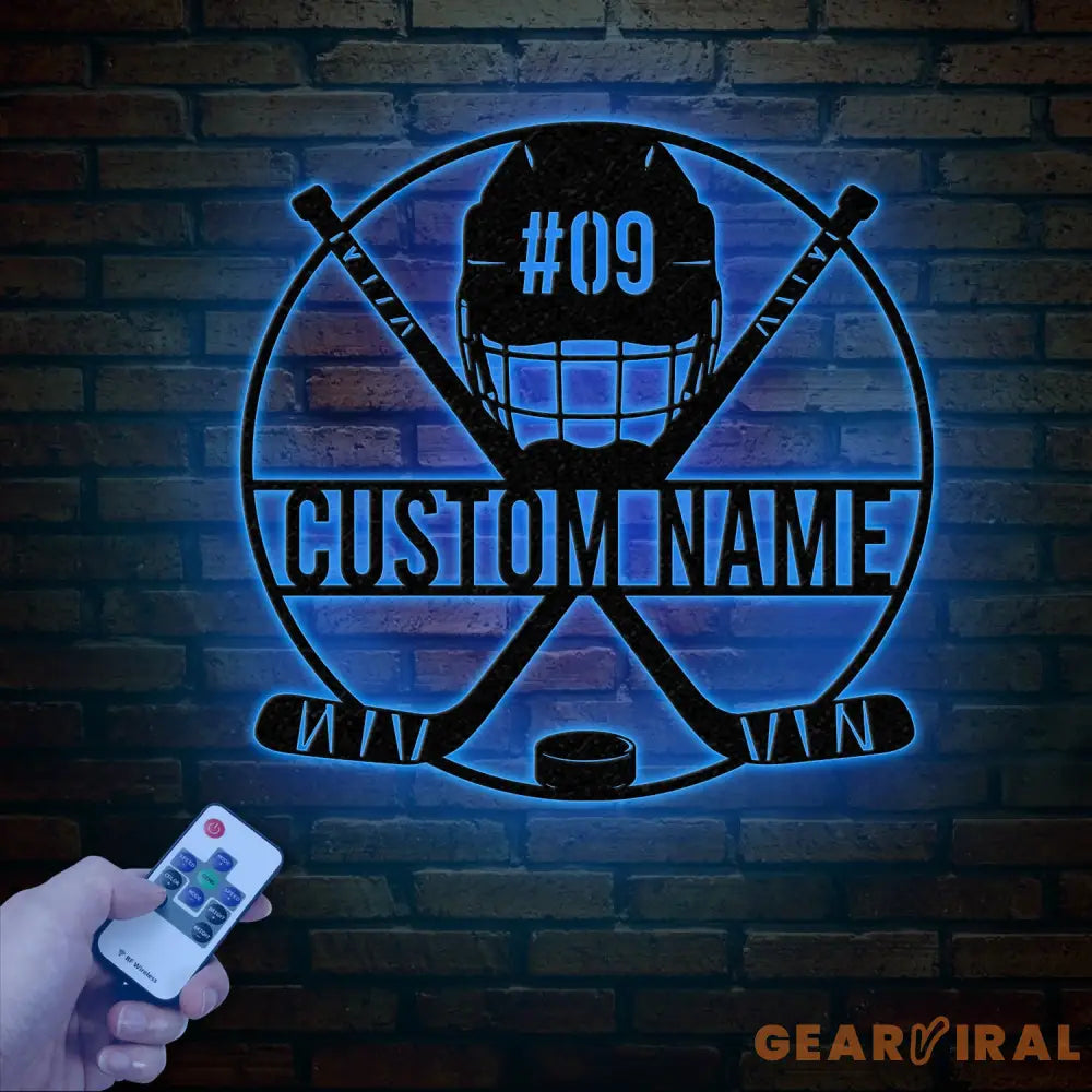 Personalized Ice Hockey Metal Wall Art LED Light Custom Hockey Player Stick Sign Home Decor Sports Wall Art Gift for