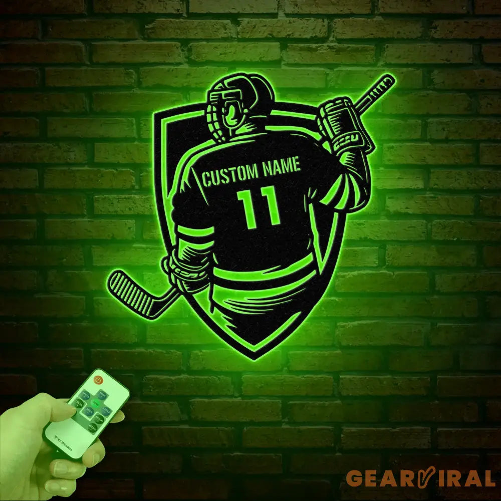 Personalized Ice Hockey Metal Wall Art LED Light Custom Hockey Player Stick Sign Home Decor Sports Wall Art Gift for