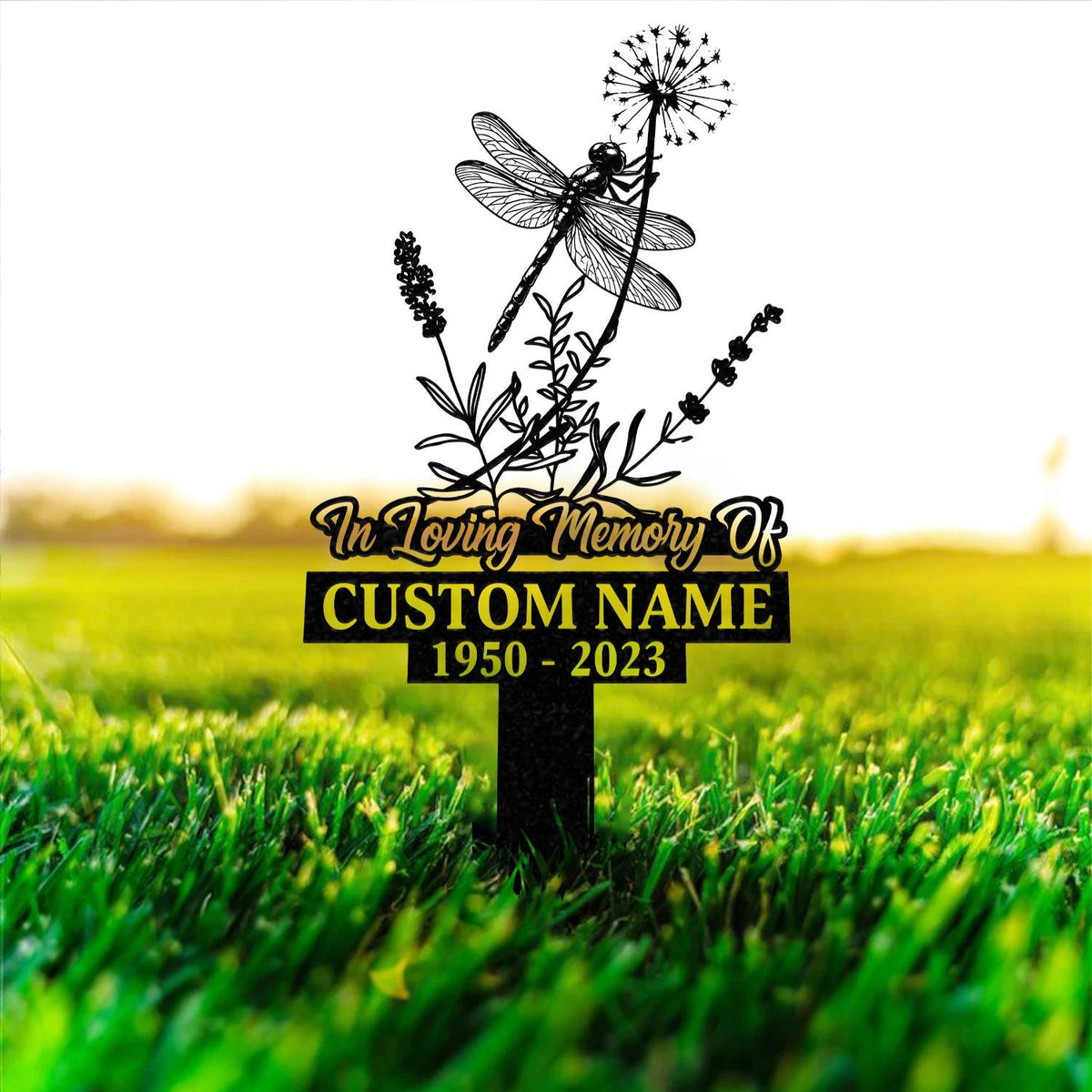 Personalized In Loving Memory Memorial Stake Metal, Dragonfly Memorial Stake, Custom Name Metal Sign, Grave Marker, Remembrance Stake