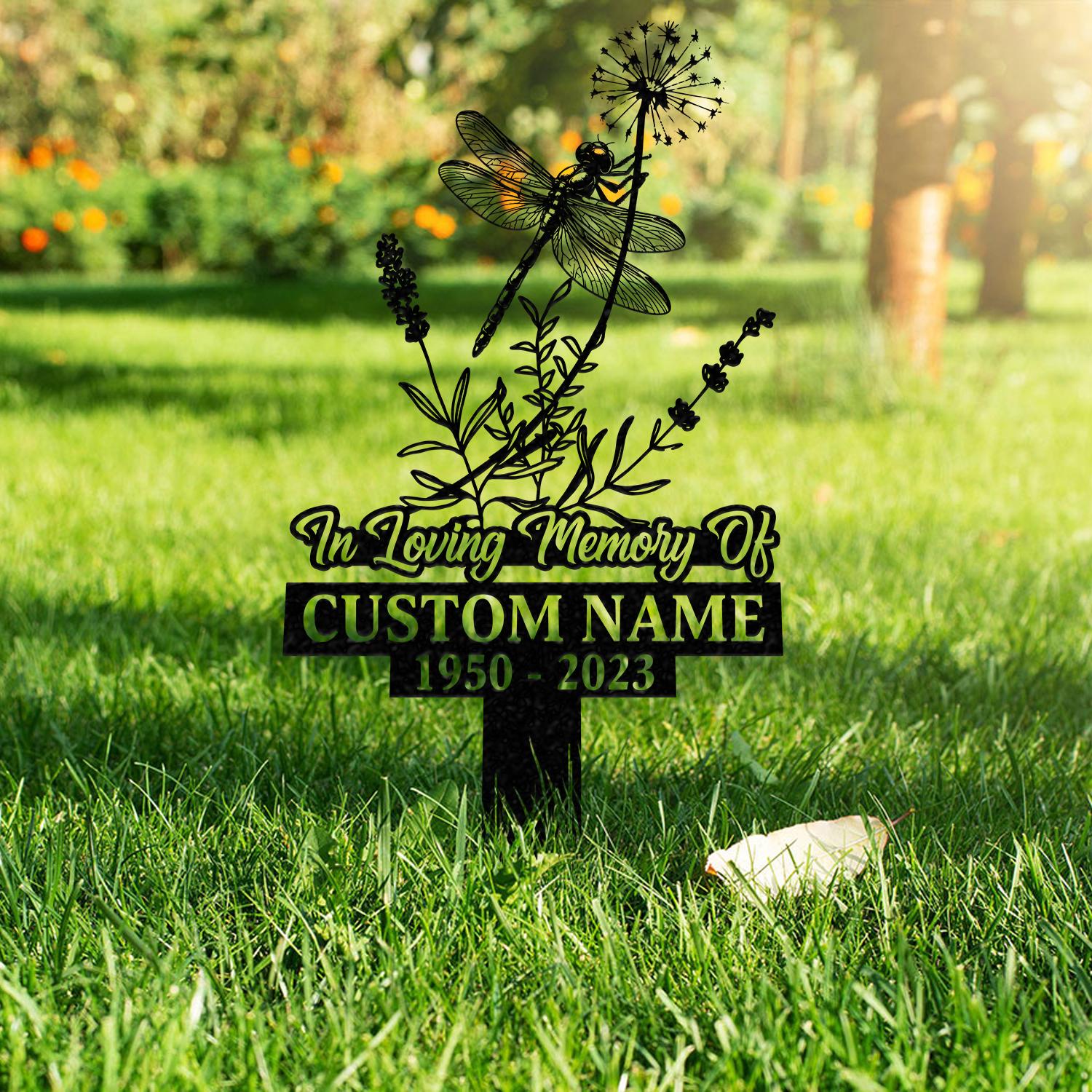 Personalized In Loving Memory Memorial Stake Metal, Dragonfly Memorial Stake, Custom Name Metal Sign, Grave Marker, Remembrance Stake
