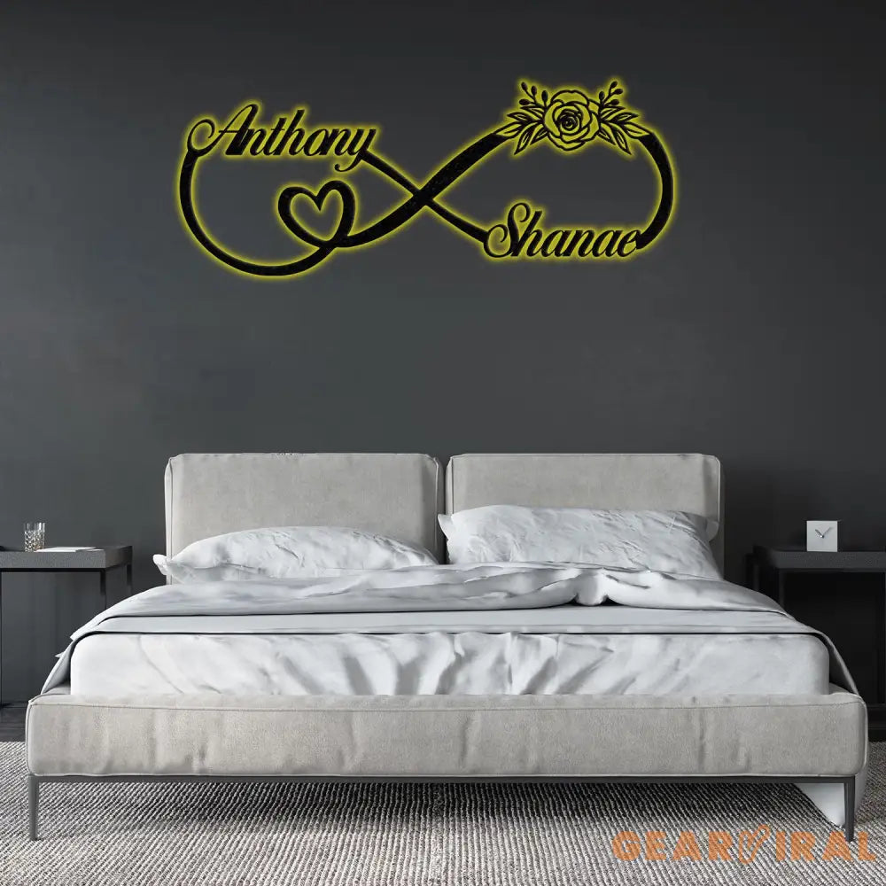 Personalized Infinity Love Led Light Metal Sign Couple Name Sign Family Established Custom Love Wall Art Engagement