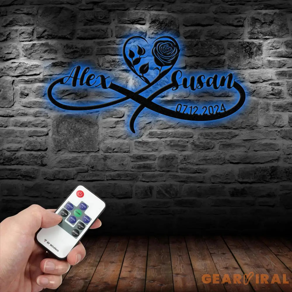 Personalized Infinity Rose Led Light Metal Sign Couple Name Sign Family Established Custom Love Wall Art Engagement