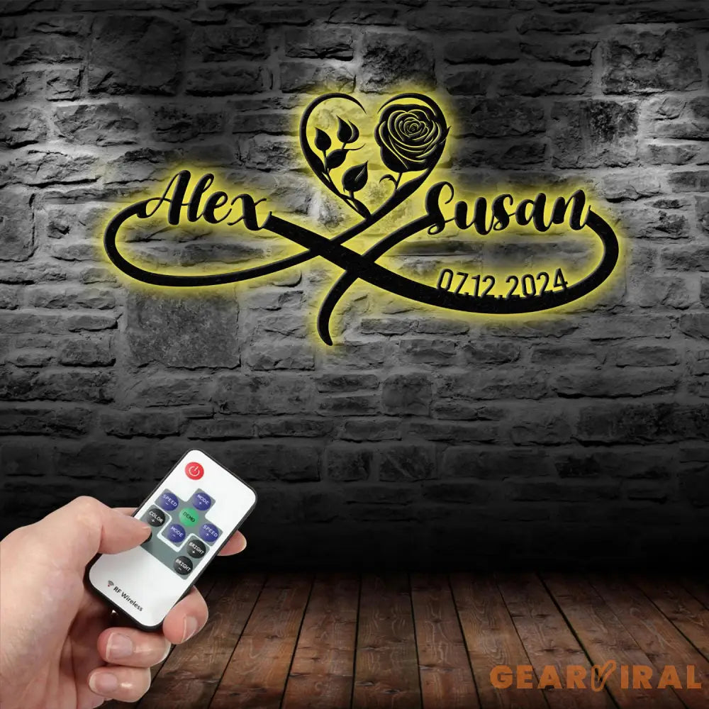 Personalized Infinity Rose Led Light Metal Sign Couple Name Sign Family Established Custom Love Wall Art Engagement